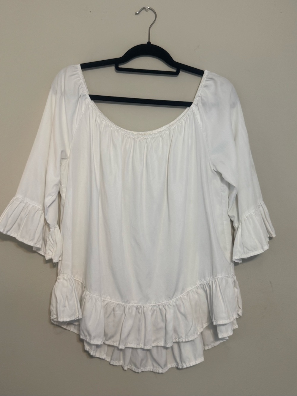 Beach Lunch Lounge White Ruffle Peasant Blouse - Women's  Top Sz L